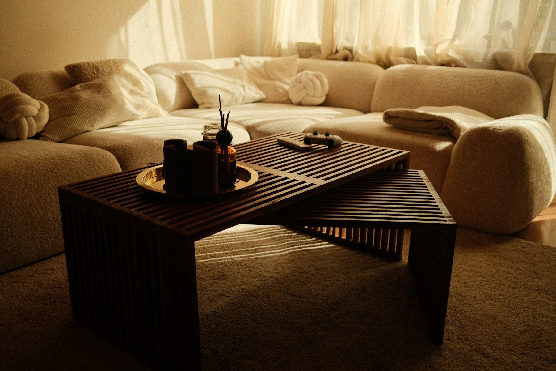 Luxurious modern living room interior with warm lighting